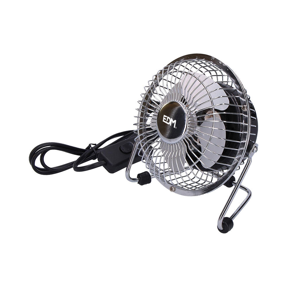 mINI VENTILADOR INDUSTRIAL, DE SOBREMESA. COLOR CROMADO. POTENCIA: 15W ASPAS: Ø10x15cm EDM