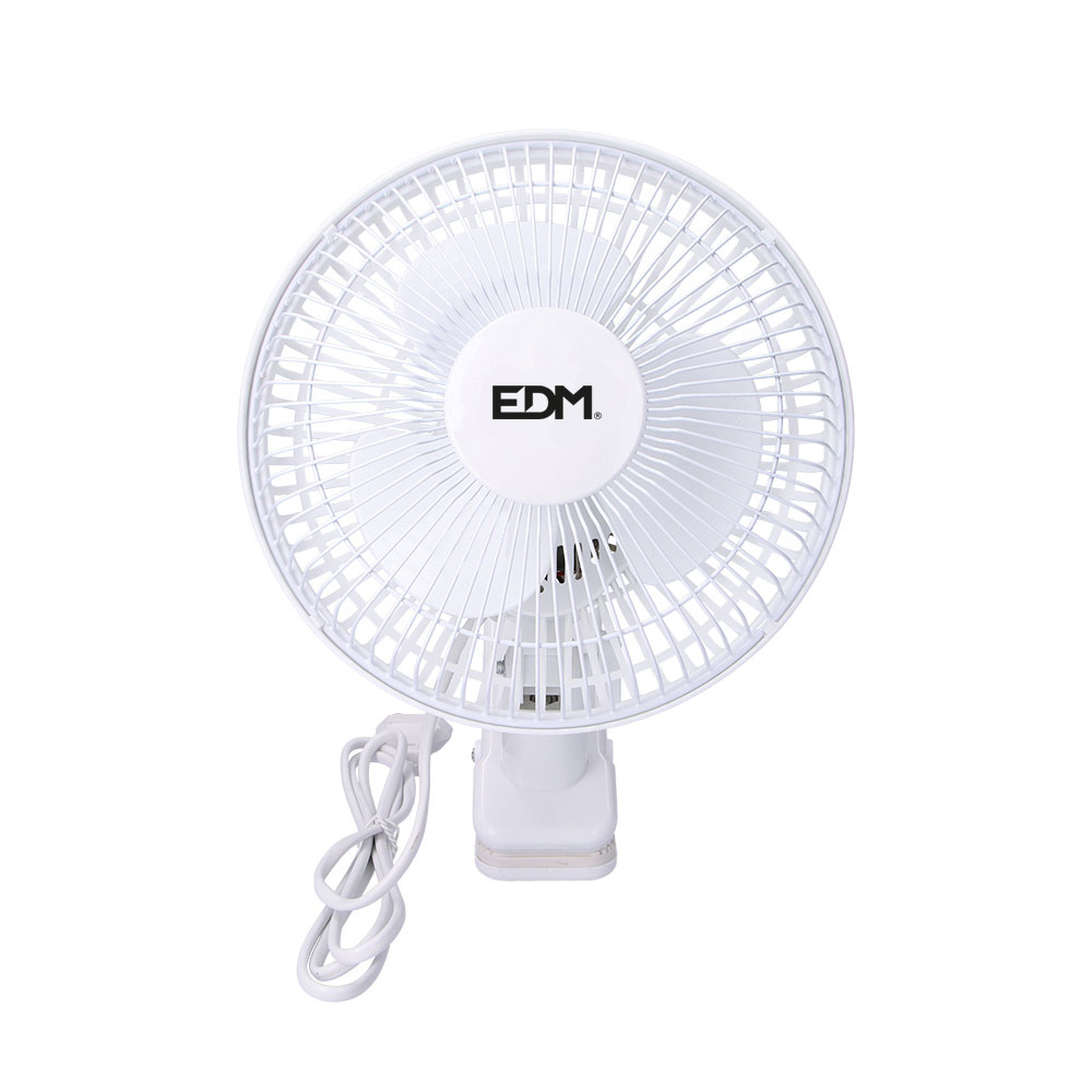 vENTILADOR DE PINZA. COLOR BLANCO. POTENCIA: 15W ASPAS: Ø15cm 28cm EDM