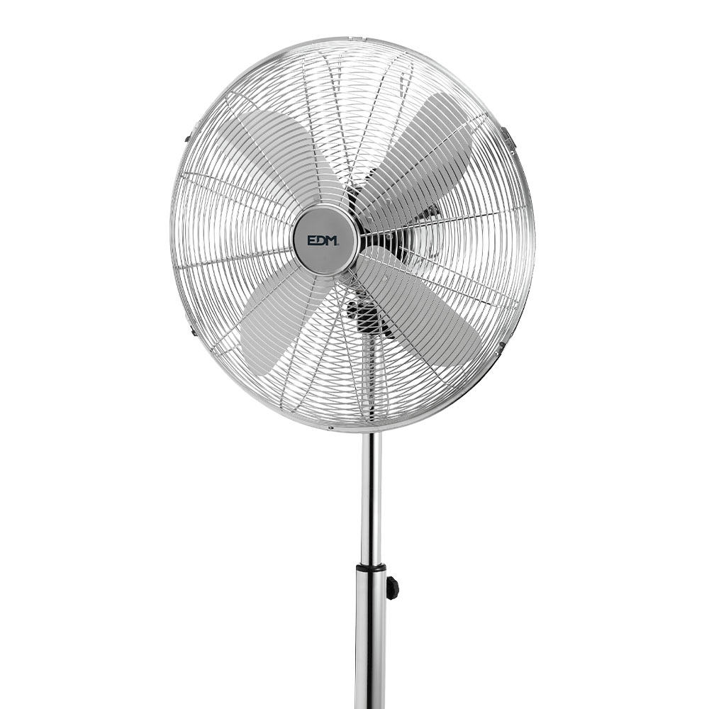vENTILADOR DE PIE CON BASE CIRCULAR. CROMADO. POTENCIA: 60W ASPAS: Ø40cm ALTURA REGULABLE 90-116cm EDM