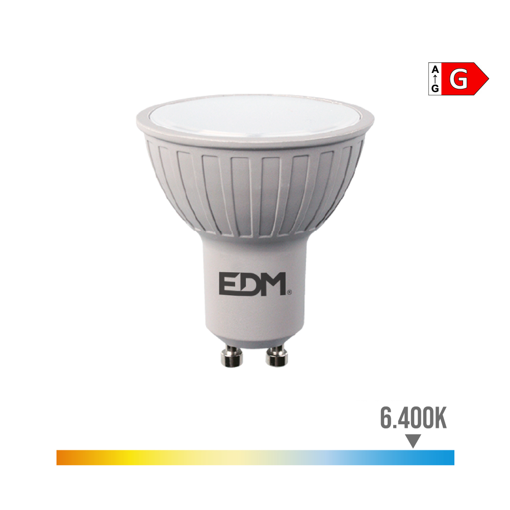 BOMBILLA DICROICA LED REGULABLE GU10 6W 500lm 6400K LUZ FRIA Ø5x5,5cm EDM