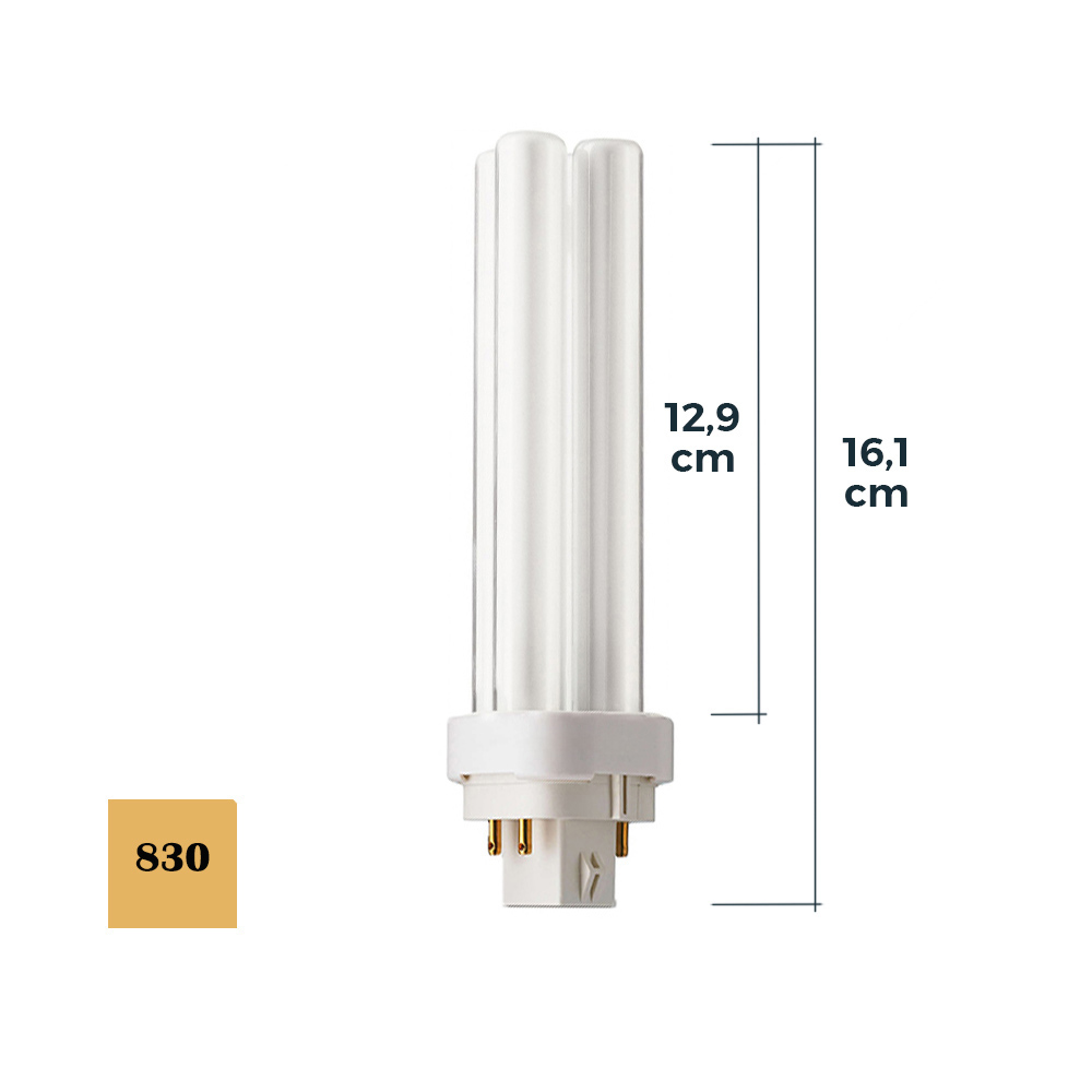 bOMBILLA BAJO CONSUMO LYNX D-26W G24 PLD-4pin 830K LUZ CALIDA 17,4cm PHILIPS