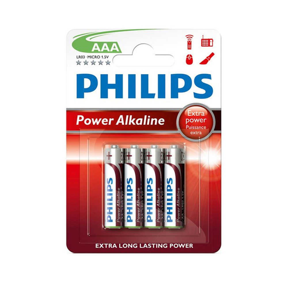 pILA ALKALINA PHILIPS AAA - LR03 1,5V (BLISTER 4 unid.) Ø10,5x44,5mm