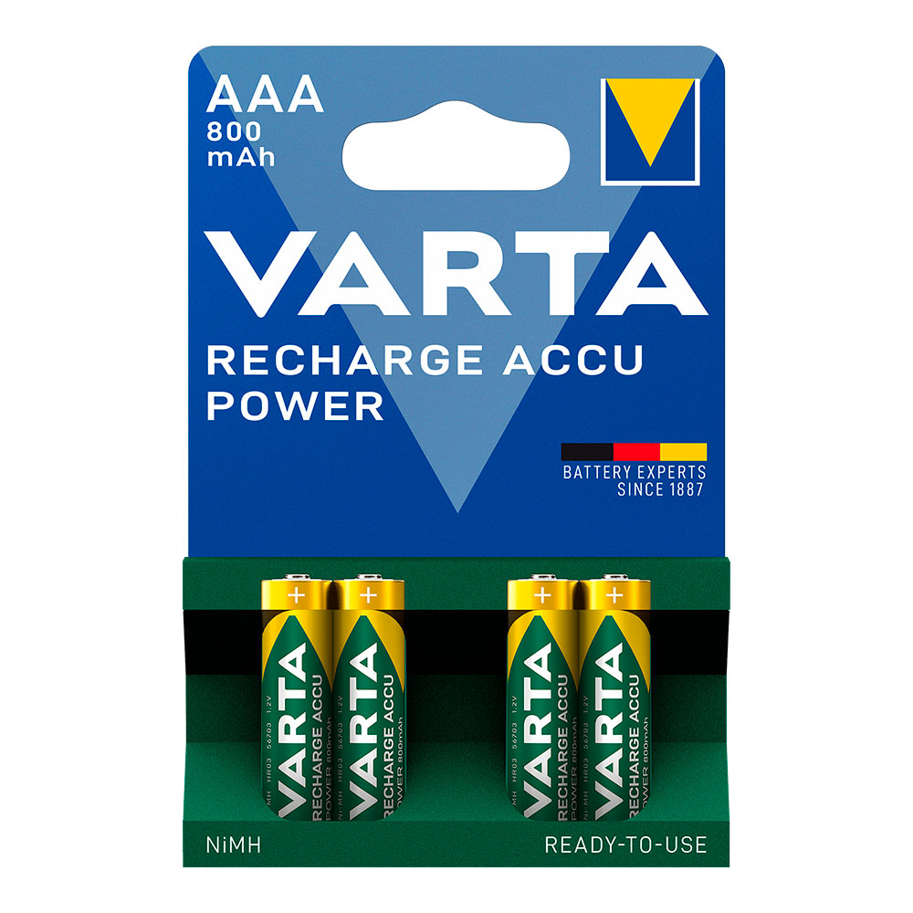 pILA VARTA RECARGABLE ACCU POWER AAA - LR03 800mA (BLISTER 4 unid.) Ø10,5x44,5mm