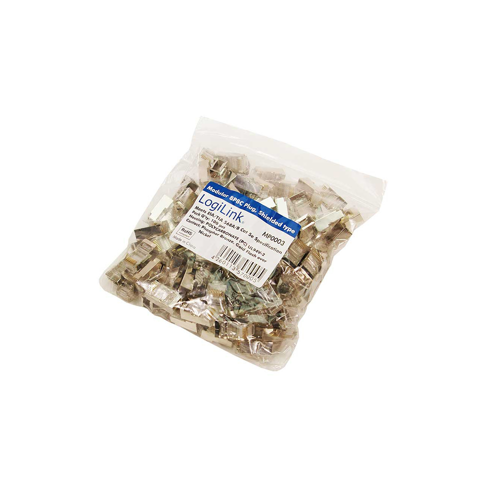 100 Conectores RJ45 Macho FTP Cat5e Blindados - Para Redes Ethernet, Mayor Protección Contra Interferencias