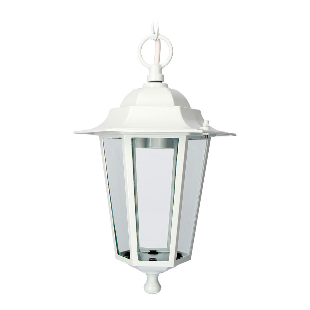 FAROL DE ALUMINIO Y CRISTAL PARA TECHO IP44 E27 60W COLOR BLANCO Ø19,5x90,5cm MODELO ZURICH.