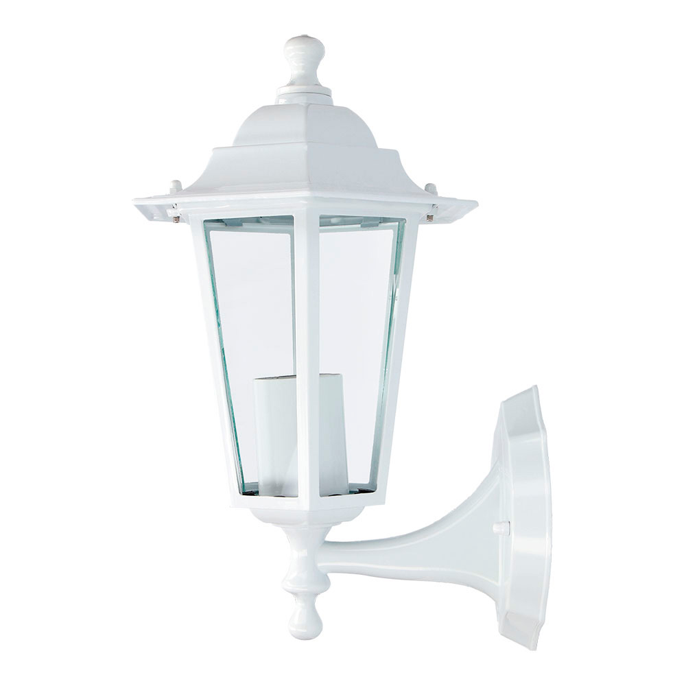 FAROL DE ALUMINIO Y CRISTAL PARA PARED. IP44 E27 60W COLOR BLANCO Ø19,5x21x32cm MODELO ZURICH.