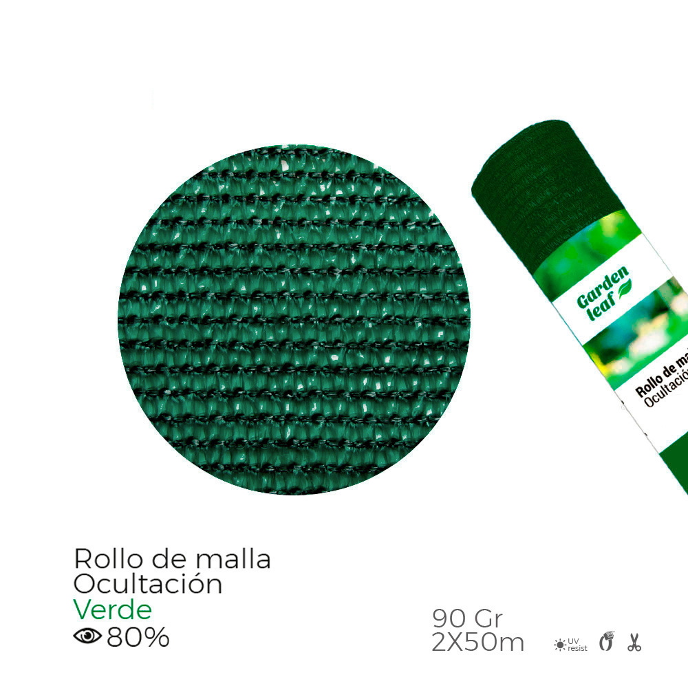 ROLLO DE MALLA DE OCULTACION COLOR VERDE DENSIDAD 90g 2x50m