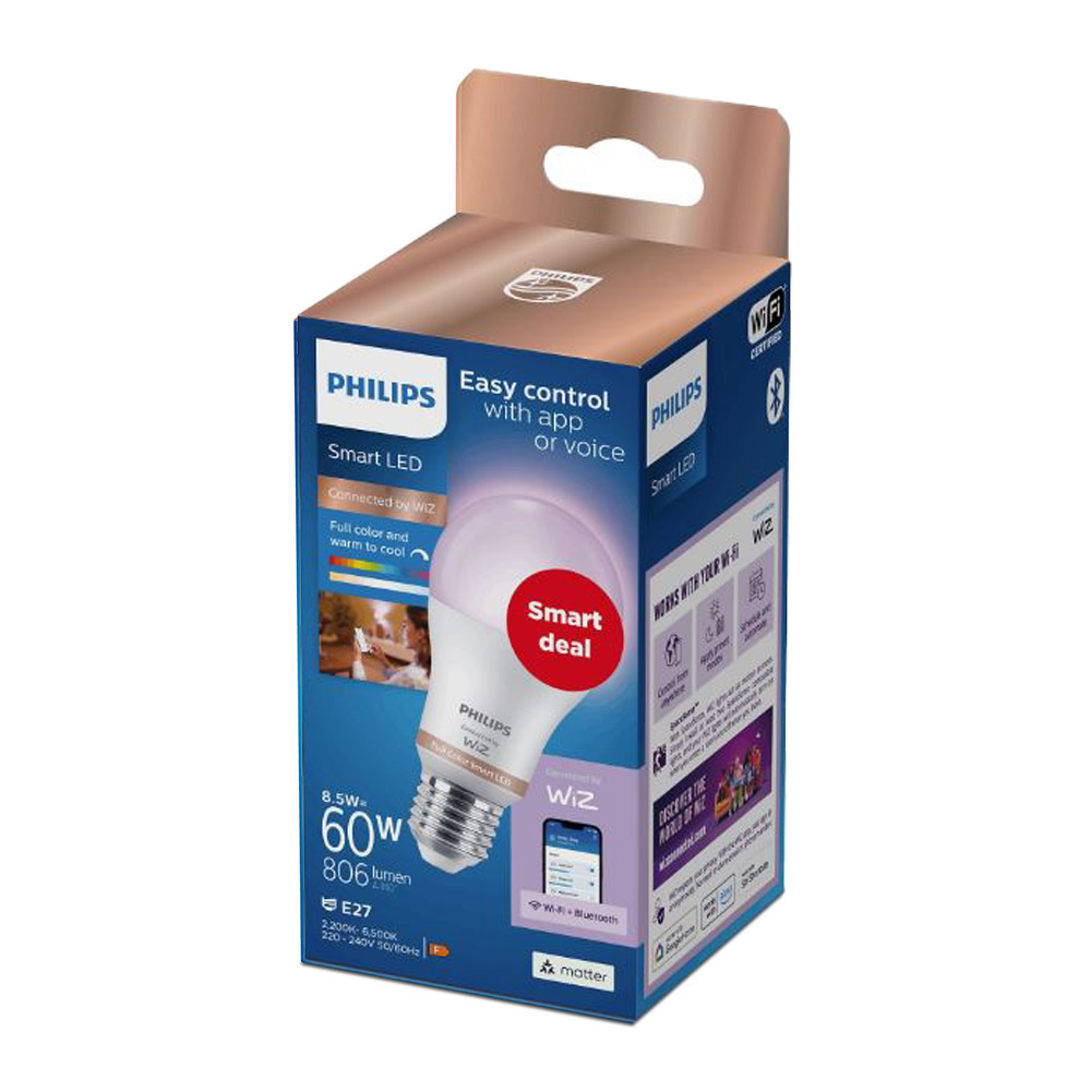 bOMBILLA LED STANDARD E27 8,5W  FULL COLORS WIFI WIZ PHILIPS