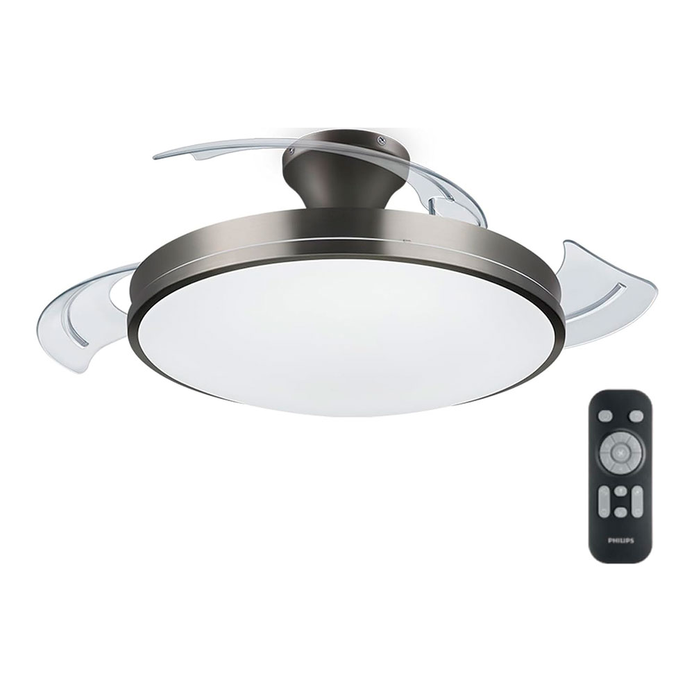 vENTILADOR DE TECHO DE LED MODELO ATLAS. COLOR NIKEL. POTENCIA: 28+35W ASPAS: Ø106cm CON MANDO A DISTANCIA PHILIPS