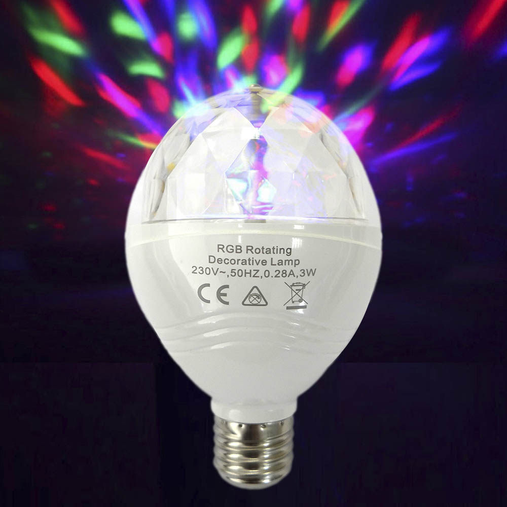 BOMBILLA DISCOTECA LED RGB E27 3W MULTICOLOR CON ROTACION 360º Ø8x13cm EDM