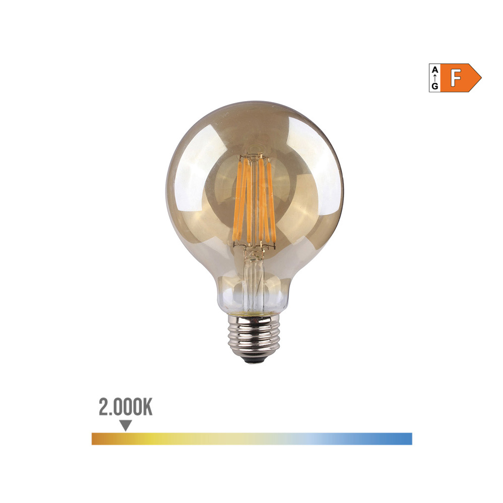 bOMBILLA DE GLOBO CON FILAMENTO DE LED. CRISTAL VINTAGE E27 8W 720lm 2000K LUZ CALIDA Ø9,5x14cm EDM