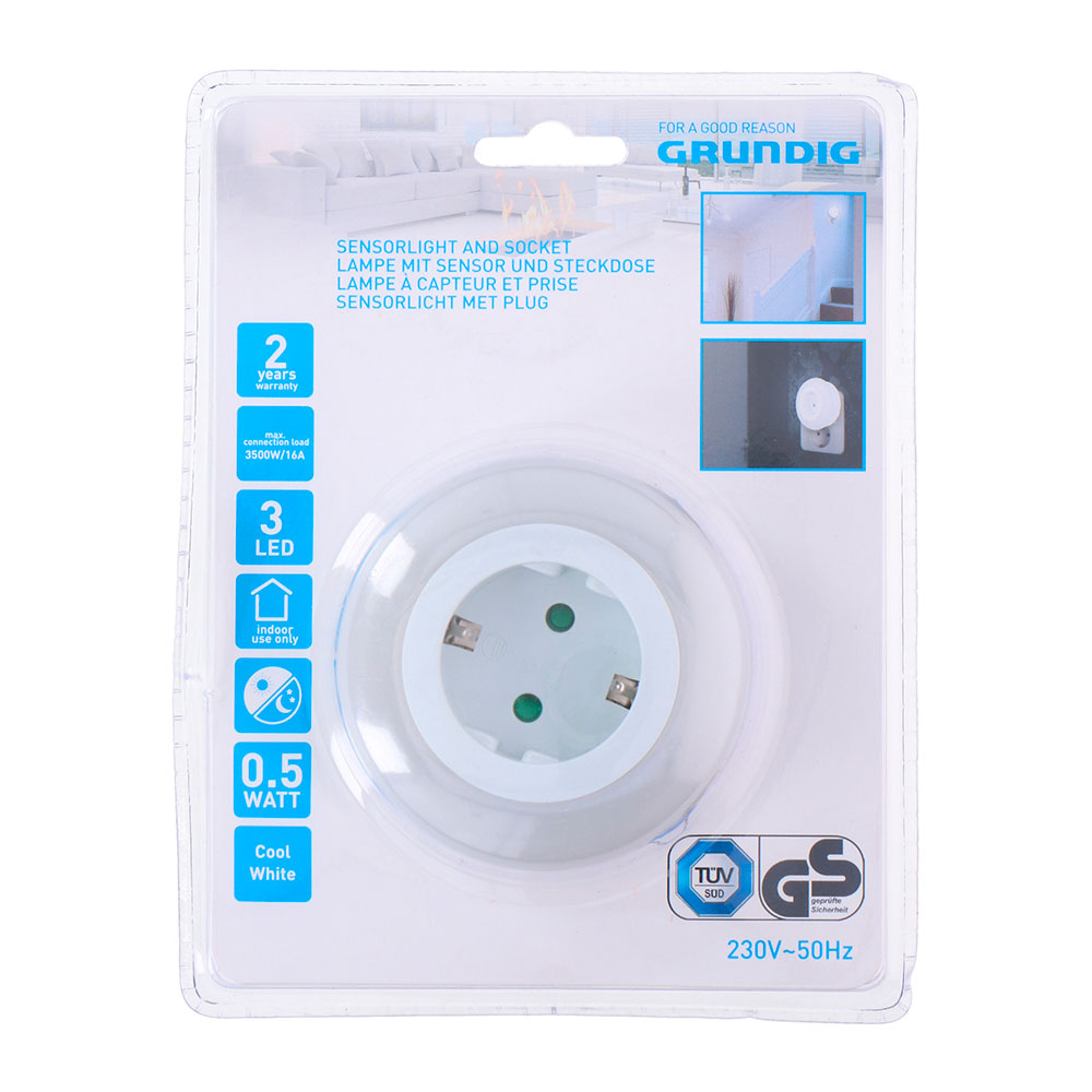 lUZ LED CON ENCHUFE Y SENSOR CREPUSCULAR 3 LEDS LUZ FRIA GRUNDIG