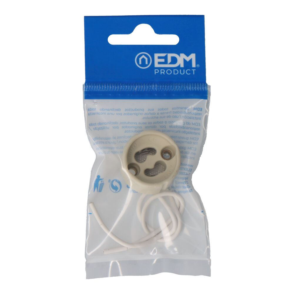 pORTALAMPARAS HALOGENO GU-10 2A 250V 15cm DE CABLE ENVASADO EDM