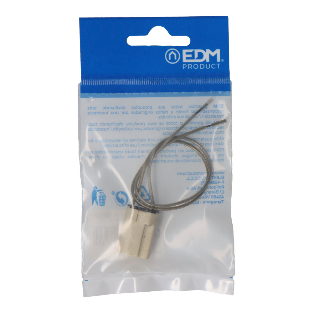 pORTALAMPARAS 250V BASE G-9  10cm CON CABLE ENVASADO