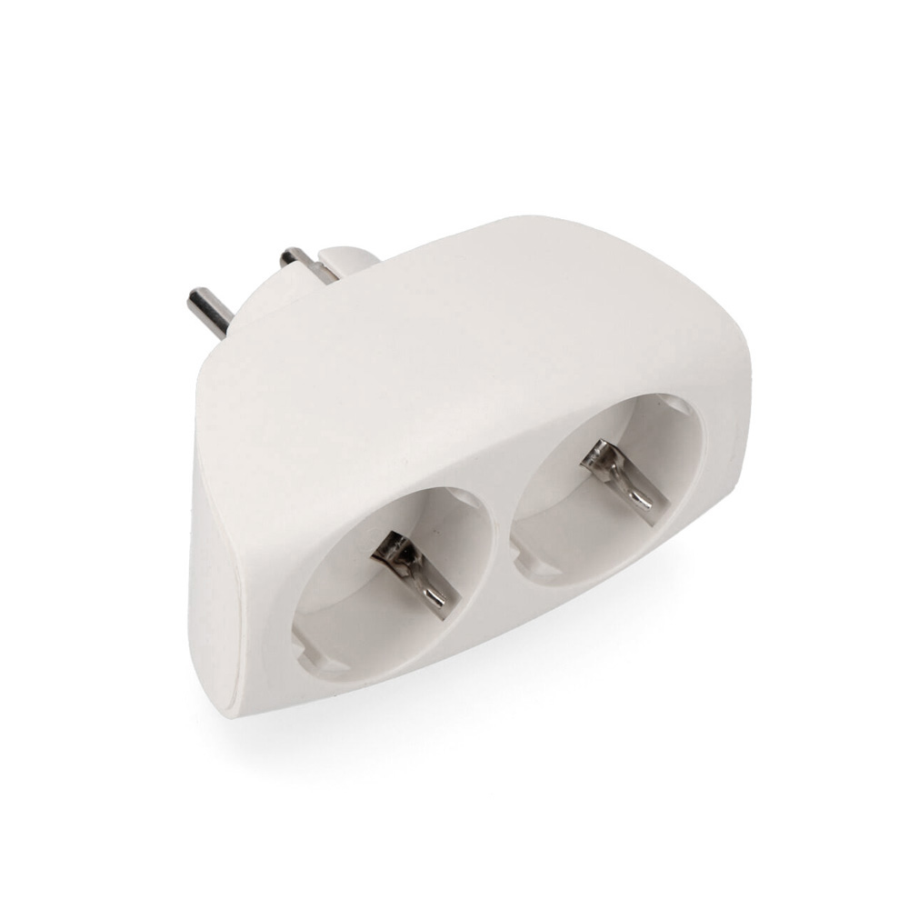 ADAPTADOR DOBLE 2P+T, 16A 250V~ ENTRADA FRONTAL, BLANCO (RETRACTILADO)