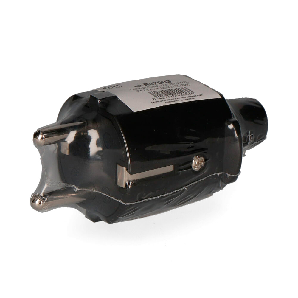 cLAVIJA GOMA 10/16A 250V T/TL IP44 4,8 mm NEGRA RETRACTILADA EDM